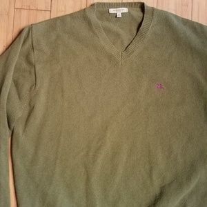 Burberry london v neck green lambswool sweater med